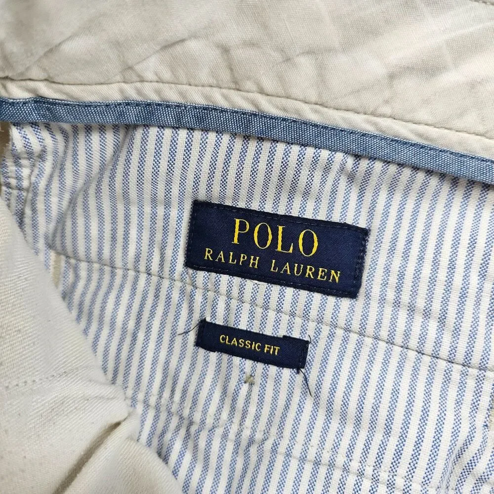 Polo Ralph Lauren Pants Mens 34s33* Khaki Beige Chino Flat Front Casual Classic